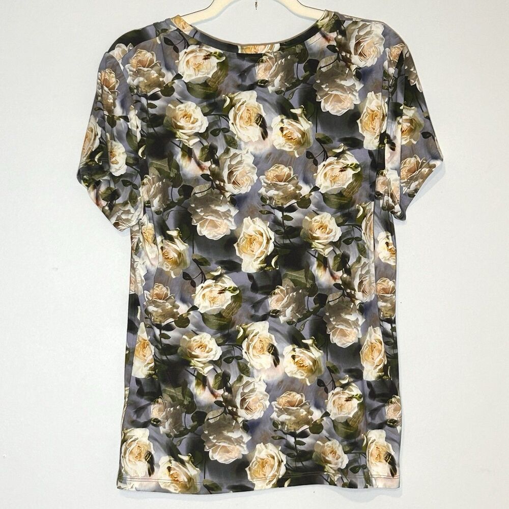 L’AGENCE Ressi Tee XL Gray Yellow Rose Floral Stretch Fitted Top - Picture 2 of 7